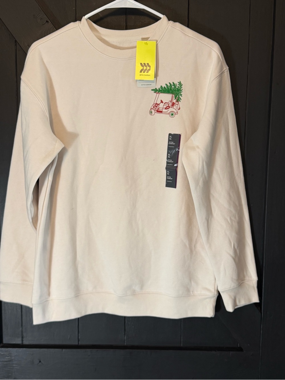 all in motion Cream Sweatshirt with Red Golf Cart and Green Tree Graphic